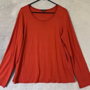 Eileen Fisher Long Sleeve Top Reddish Orange Womens XL Capsule Basic Tee